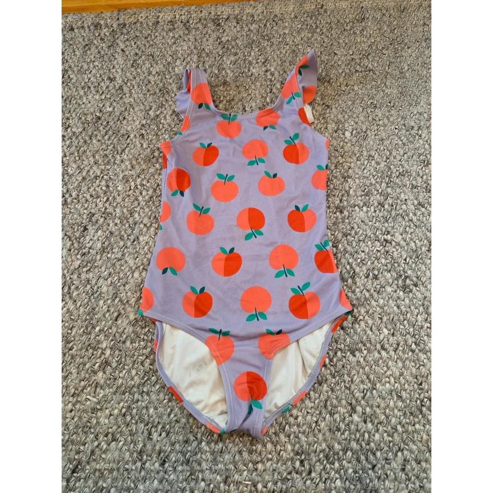 Hanna Andersson Purple Peach Fruit One Piece Swimsuit Girls 140 US 10